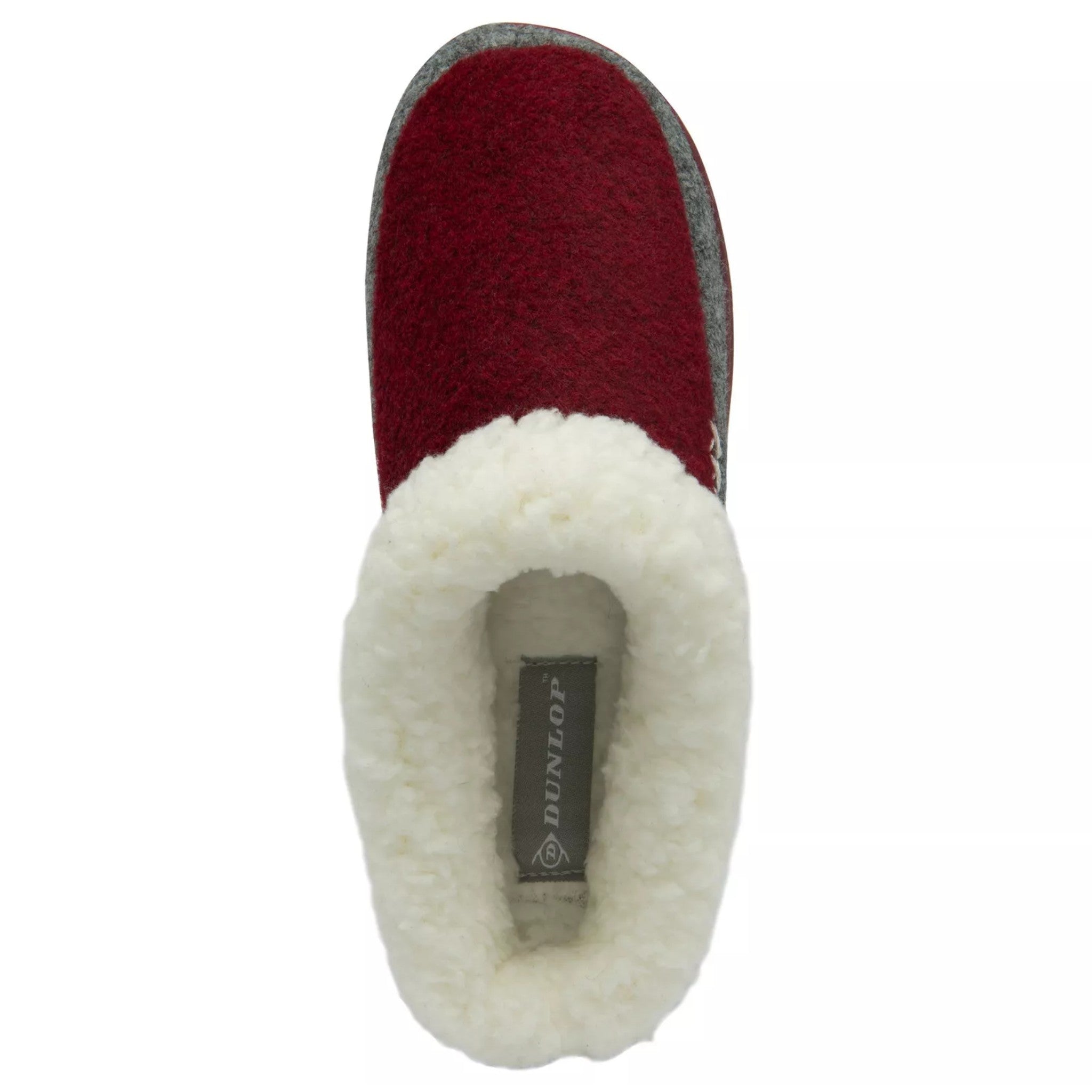 womens memory foam Warm indoor Dunlop ladies slippers with soft lining and non slip sole in burgundy and grey